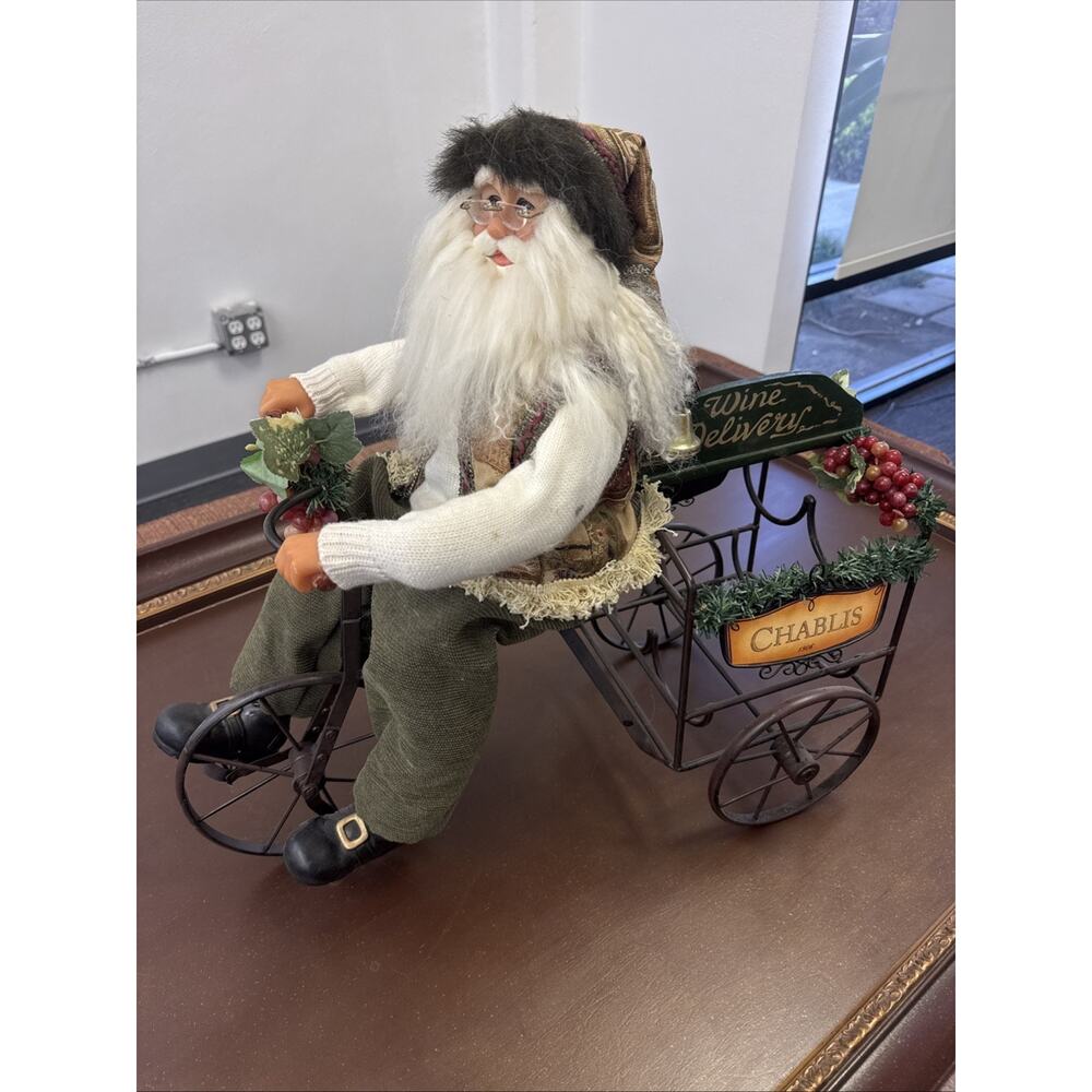 Karen Didion Crakewood Collection Wine Delivery Santa Clause on Tricycle Cart